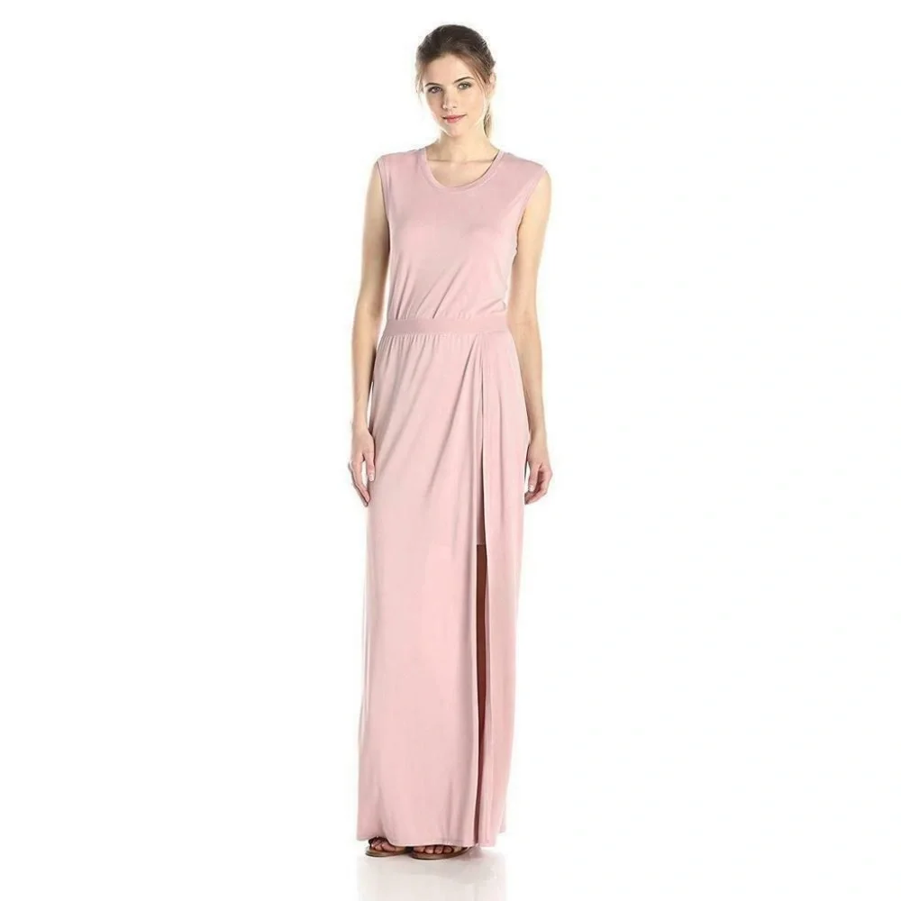 Bcbgmaxazria Mylie Dress Womens Size Large Pink Sleeveless Knit Maxi Long